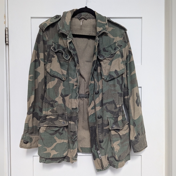 Free People Not Your Brothers Camo Jacket, Women Green Military Utility Jacket - Picture 5 of 16